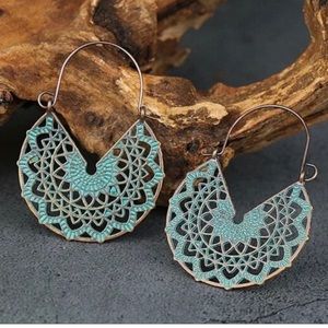 PRICE DROP Boho Turquoise Basketweave Hoop‎ Earrings